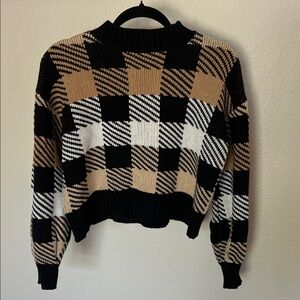 Cozy Forever 21 Black and Tan Plaid Turtleneck Knit Sweater